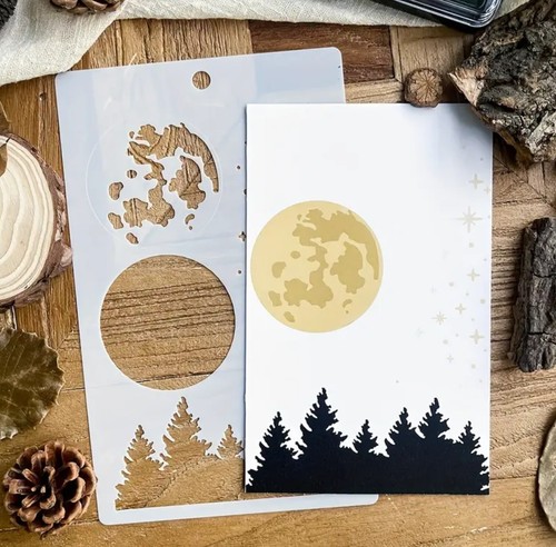 Moon trees stencil - 🇬🇧, &